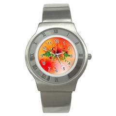 Awesome Red Flowers With Leaves Stainless Steel Watches by FantasyWorld7