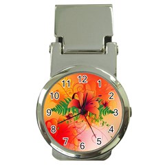 Awesome Red Flowers With Leaves Money Clip Watches