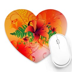 Awesome Red Flowers With Leaves Heart Mousepads