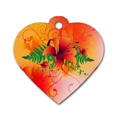 Awesome Red Flowers With Leaves Dog Tag Heart (two Sides)