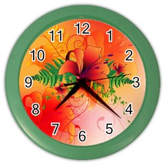 Awesome Red Flowers With Leaves Color Wall Clocks