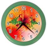 Awesome Red Flowers With Leaves Color Wall Clocks Front