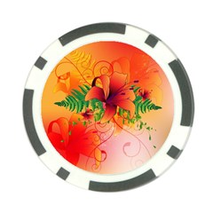 Awesome Red Flowers With Leaves Poker Chip Card Guards