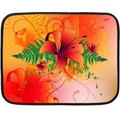 Awesome Red Flowers With Leaves Double Sided Fleece Blanket (mini) 