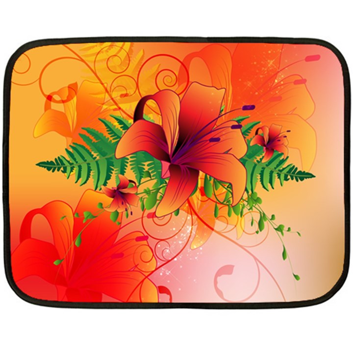 Awesome Red Flowers With Leaves Double Sided Fleece Blanket (Mini) 