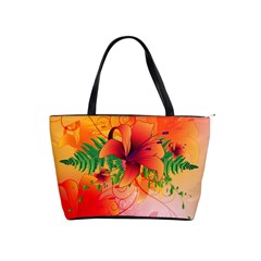 Awesome Red Flowers With Leaves Shoulder Handbags by FantasyWorld7