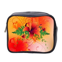 Awesome Red Flowers With Leaves Mini Toiletries Bag 2-side