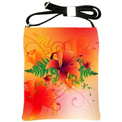 Awesome Red Flowers With Leaves Shoulder Sling Bags by FantasyWorld7