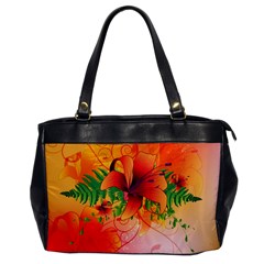 Awesome Red Flowers With Leaves Office Handbags by FantasyWorld7