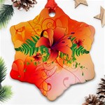 Awesome Red Flowers With Leaves Snowflake Ornament (2-Side) Back