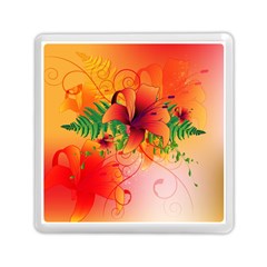 Awesome Red Flowers With Leaves Memory Card Reader (square) 