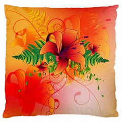 Awesome Red Flowers With Leaves Large Cushion Cases (one Side) 