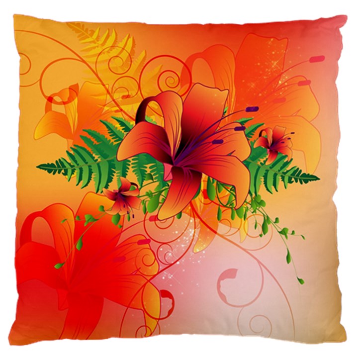 Awesome Red Flowers With Leaves Large Cushion Cases (One Side) 