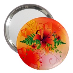 Awesome Red Flowers With Leaves 3  Handbag Mirrors by FantasyWorld7