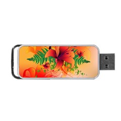 Awesome Red Flowers With Leaves Portable Usb Flash (two Sides) by FantasyWorld7