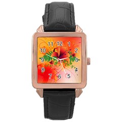 Awesome Red Flowers With Leaves Rose Gold Watches