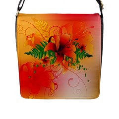 Awesome Red Flowers With Leaves Flap Messenger Bag (l) 