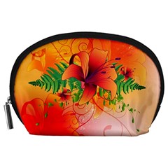 Awesome Red Flowers With Leaves Accessory Pouches (large) 