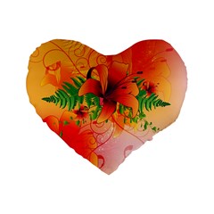 Awesome Red Flowers With Leaves Standard 16  Premium Flano Heart Shape Cushions