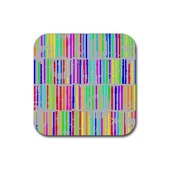 Colorful Vintage Stripes Rubber Coaster (square) by LalyLauraFLM