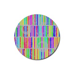 Colorful Vintage Stripes Rubber Round Coaster (4 Pack) by LalyLauraFLM