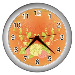 Beautiful Flowers In Soft Colors Wall Clocks (silver) 