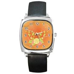 Beautiful Flowers In Soft Colors Square Metal Watches