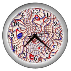 Ribbon Chaos 2 Red Blue Wall Clocks (silver)  by ImpressiveMoments