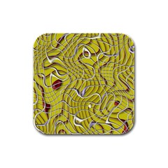 Ribbon Chaos 2 Yellow Rubber Square Coaster (4 Pack) 