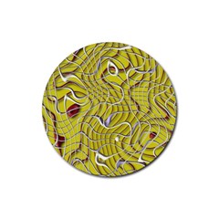 Ribbon Chaos 2 Yellow Rubber Round Coaster (4 Pack) 