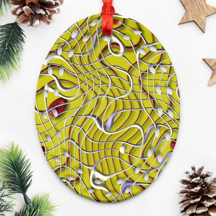 Ribbon Chaos 2 Yellow Oval Filigree Ornament (2-Side) 