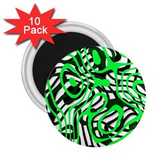 Ribbon Chaos Green 2 25  Magnets (10 Pack)  by ImpressiveMoments