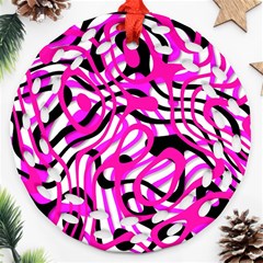 Ribbon Chaos Pink Round Filigree Ornament (2side)