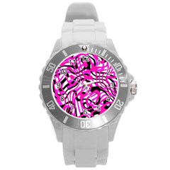 Ribbon Chaos Pink Round Plastic Sport Watch (l)