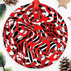 Ribbon Chaos Red Round Filigree Ornament (2side)