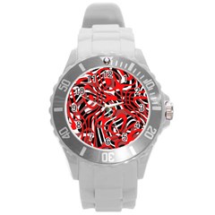 Ribbon Chaos Red Round Plastic Sport Watch (l) by ImpressiveMoments