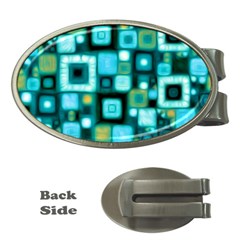 Teal Squares Money Clips (oval) 