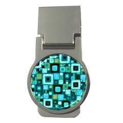 Teal Squares Money Clips (round)  by KirstenStar