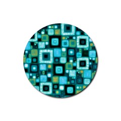 Teal Squares Rubber Round Coaster (4 Pack)  by KirstenStar