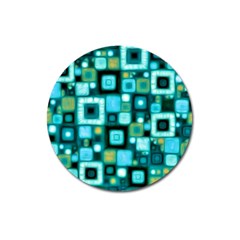 Teal Squares Magnet 3  (round) by KirstenStar