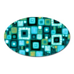 Teal Squares Oval Magnet