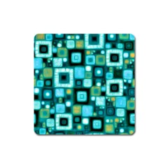 Teal Squares Square Magnet