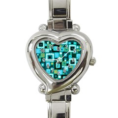 Teal Squares Heart Italian Charm Watch