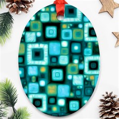 Teal Squares Oval Ornament (two Sides)