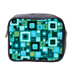 Teal Squares Mini Toiletries Bag 2-side