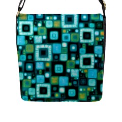 Teal Squares Flap Messenger Bag (l) 