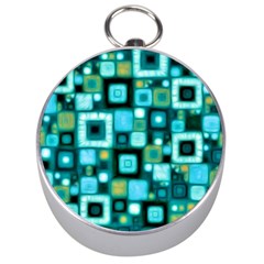 Teal Squares Silver Compasses