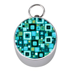 Teal Squares Mini Silver Compasses