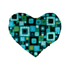 Teal Squares Standard 16  Premium Flano Heart Shape Cushions