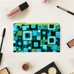 Teal Squares Cosmetic Bag (XS) Front